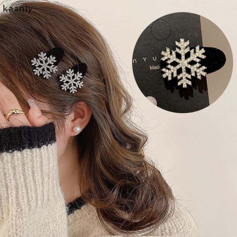[KAN] Rhinestone Snowflake Flocking Hairpinforehead Side Bangs Duckbill Clip Headdress FXH