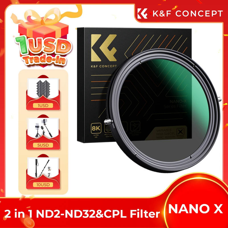 K&F Concept 49mm-82mm ND2-ND32 ND CPL Filter Lens Adjustable Circular Polarizing Filter 2 in 1 Video