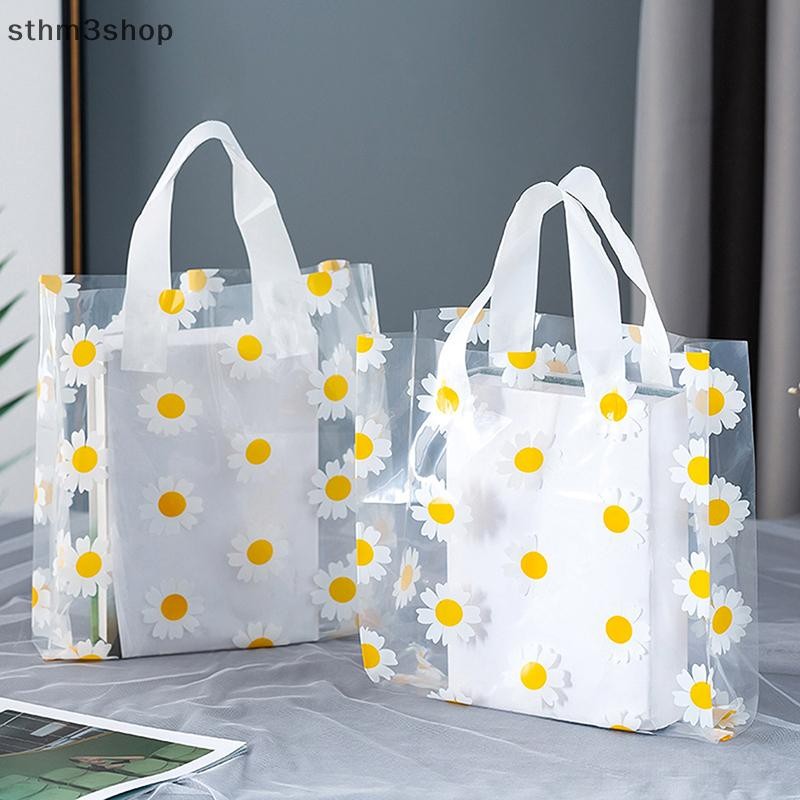 [STHM] 5/10 ชิ้นถุงของขวัญพิมพ์ Daisy โปร่งใส Tote กระเป๋าพกพาแฟชั่นบรรจุช้อปปิ้งกระเป๋าถือลําลองกระเป๋ากันน้ํา MLLS
