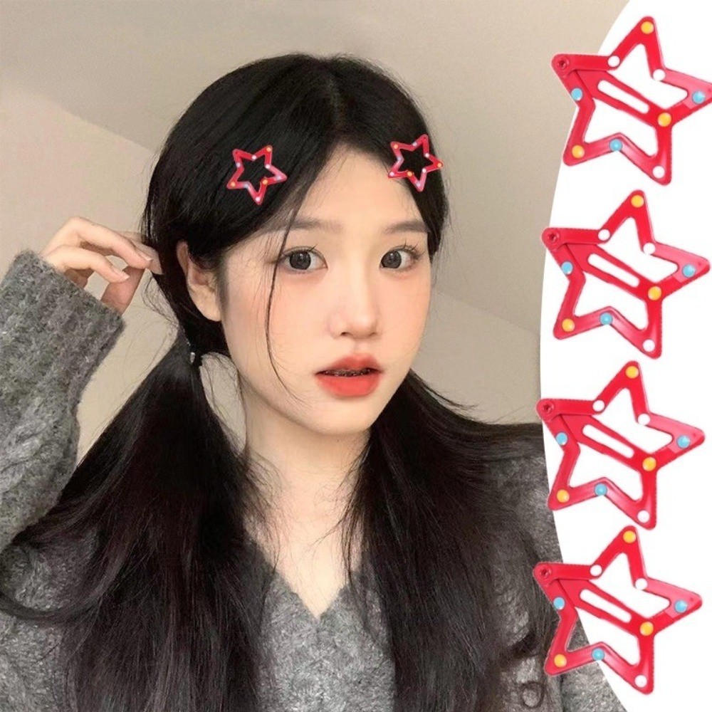 กิ๊บติดผม รูปดาว ลายจุดน่ารัก สีแดง สําหรับเด็กผู้หญิง คริสต์มาส Y2K