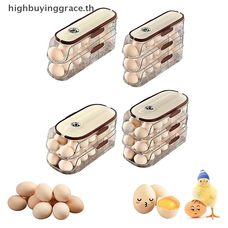 Hgth ผู้ถือไข่สําหรับตู้เย็นอัตโนมัติ Rolling กล่องเก็บโปร่งใส Stackable ตู้เย็น Organizer พร้อมฝาปิดสําหรับห้องครัว HGTH