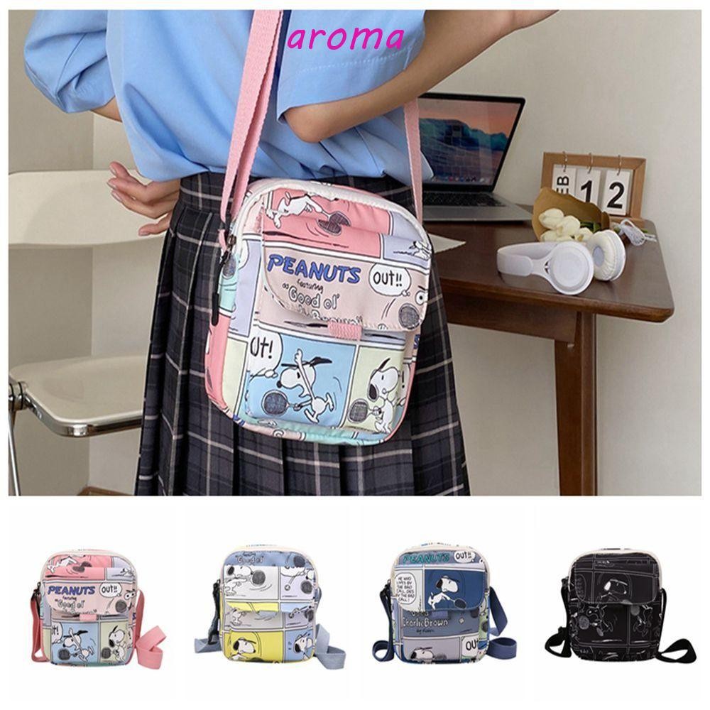Aroma กระเป๋าสะพายข้าง, Snoopy One Shoulder Snoopy Canvas Bag, Wallet Anime Cartoon Series Cute Prints Pattern Women Crossbody Bag For Ladies