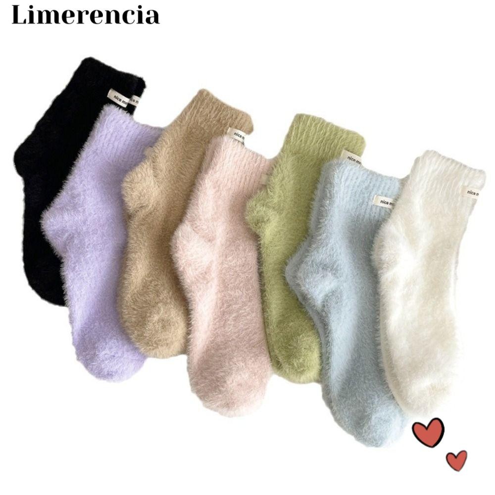 Limerencia ถุงเท้ากํามะหยี่, สีทึบ Warm Mink Cashmere ถุงเท้า, แฟชั่น Plush Fluffy ฤดูหนาวถุงเท้าผ้าฝ้ายผู้หญิง