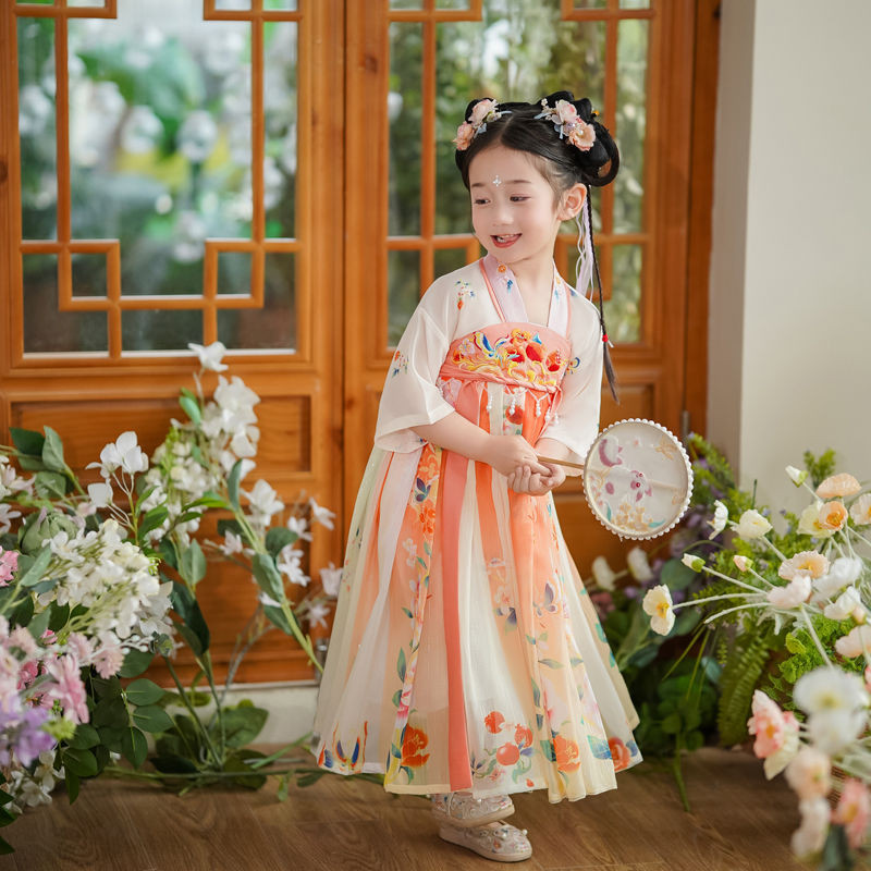 เด็ก ฮันฟู สาวโบราณกระโปรงเครื่องแต่งกายโบราณสไตล์จีนกระโปรงสาวน้อย