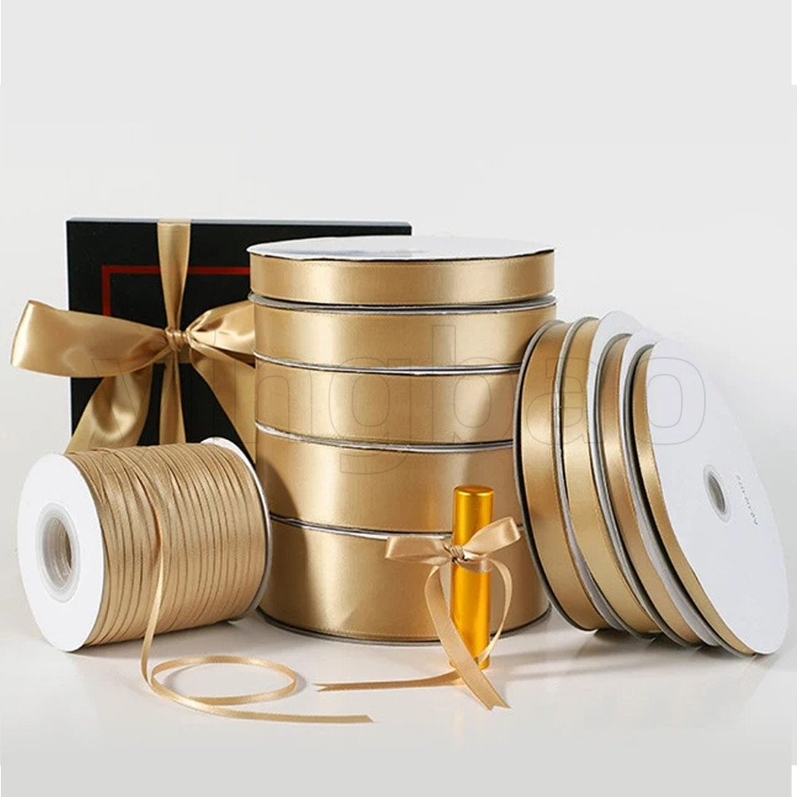 25yards ผ้าไหมซาตินริบบิ้นห่อของขวัญตกแต่งกล่องของขวัญริบบิ้น DIY อุปกรณ์ทําด้วยมือแชมเปญริบบิ้นทองสําหรับห่อของขวัญช่อดอกไม้ดอกไม้ตกแต่งงานแต่งงาน