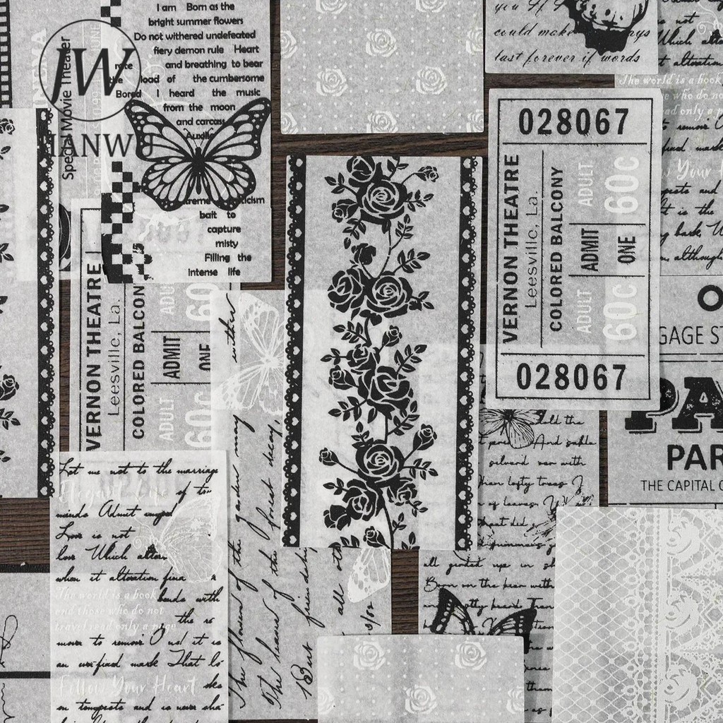 Jianwu Small Town Handmade Series Vintage ข้อความภาษาอังกฤษป้ายฟิล์มวัสดุ Collage สติกเกอร์ Creative DIY Journal เครื่องเขียน