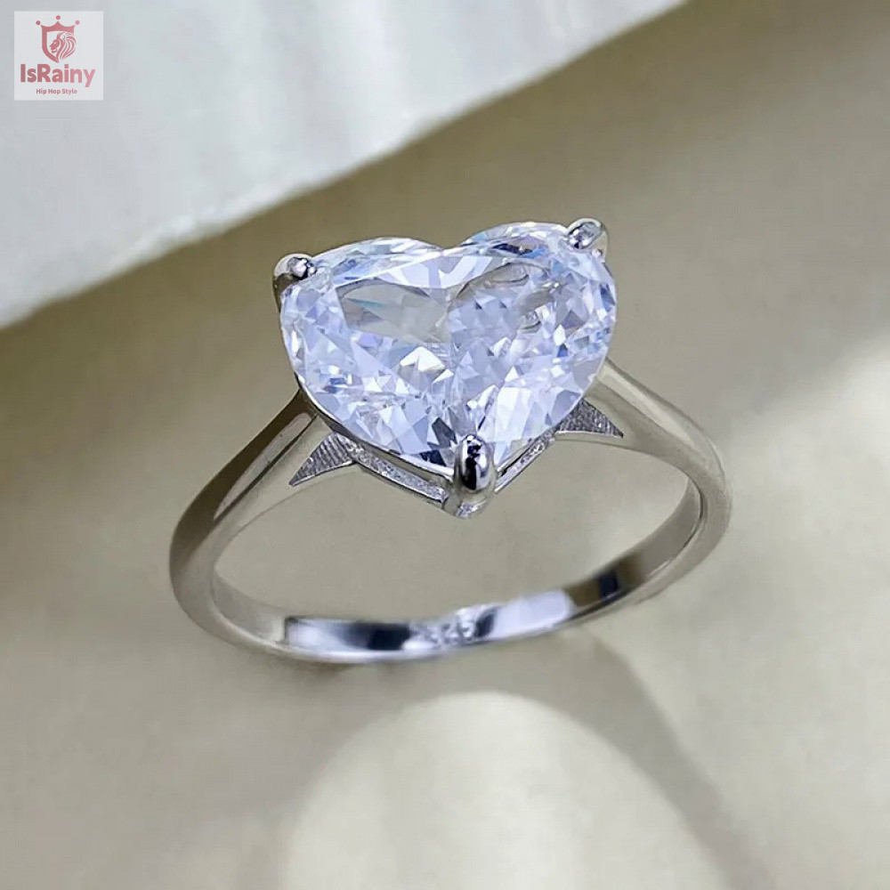 6mm Heart Cut Lab สร้างไพลินอัญมณี 925 แหวนเงินแท้เครื่องประดับของขวัญงานแต่งงาน