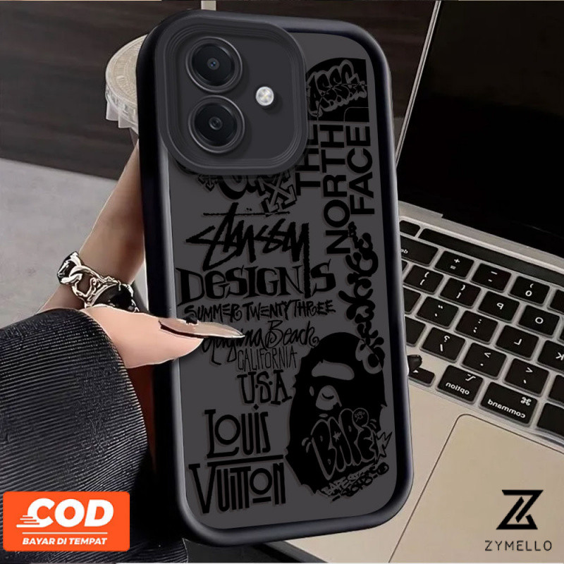 เคสโทรศัพท์สำหรับ OPPO A3X A3 Pro A80 A60 A79 A58 A18 A17 A57 2022 4G A78 A5 A12แฟชั่นเครื่องหมายการค้าสีดำเคสโทรศัพท์ TPU กันกระแทก