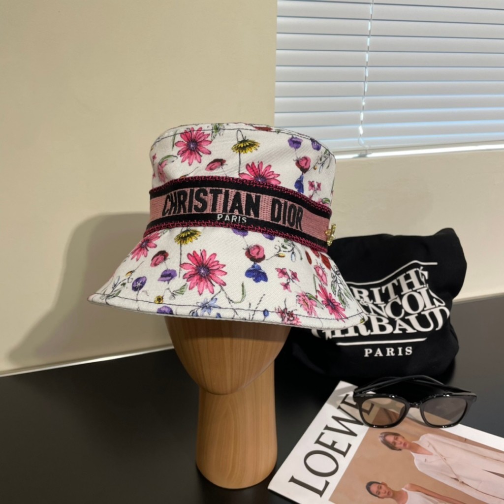 Dior Flower Korean Version New Bucket Cap Unisex Adjustable Sunscreen Cap dc