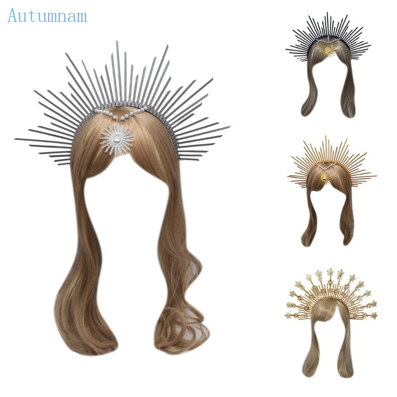 Autu DIY ไข่มุก Halo Crown Hair Hoop Vintageประกวดอุปกรณ์เสริมผมสําหรับ Baroque งานแต่งงานแถบคาดศีรษะเจ้าสาว Photo Props