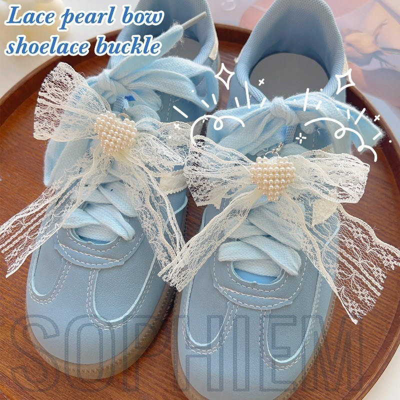 2 ชิ้น Pearl Bow รองเท้าหัวเข็มขัด - DIY รองเท้าอุปกรณ์ตกแต่ง - แฟชั่น, สไตล์ INS เกาหลี, Y2K - ลูกไม้ Bowknot เชือกผูกรองเท้าคลิป - สําหรับรองเท้าผ้าใบ, รองเท้าหนัง