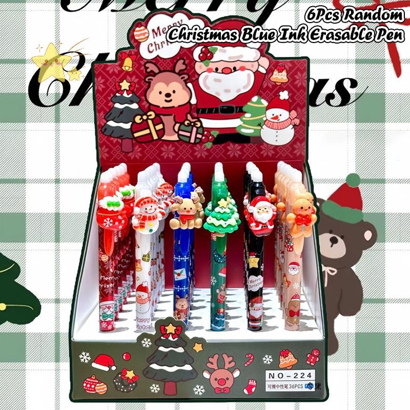 [JBTH] 6 ชิ้นน่ารักคริสต์มาสกดปากกาเจล Kawaii Quick-Drying Erasable ปากกาสํานักงานอุปกรณ์การเรียนความงามเครื่องเขียนของขวัญ [JB]