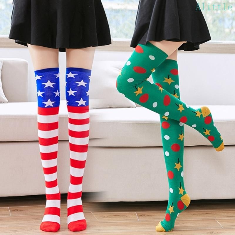 Alia Polka Dot ถุงน่องถุงน่องลายฮาโลวีนเหนือเข่าถุงเท้ายาว