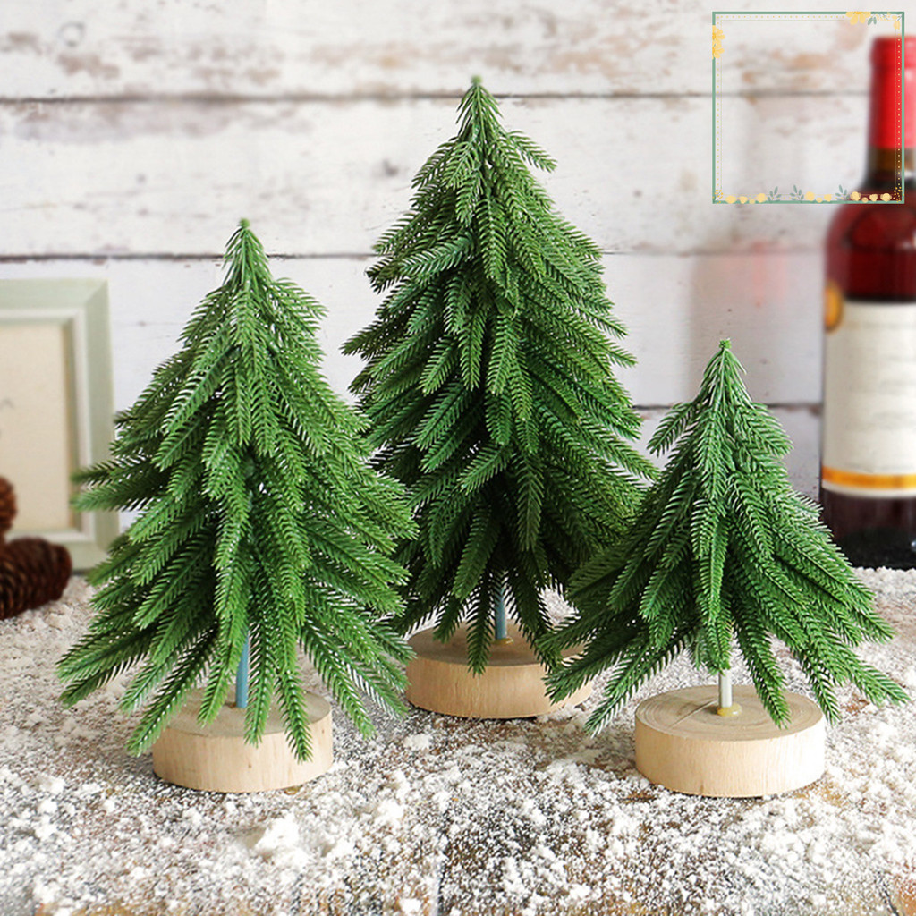 Ye-miniature Christmas Tree Figurine ประดิษฐ์ Norfolk สีเขียว/หิมะ Flocked Pine เข็ม Xmas Tree พร้อมฐานไม้