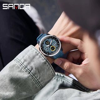 Sanda Dual Display Dial Luminous Calendar มัลติฟังก์ชั่นกลางแจ้งควอตซ์อิเล็กทรอนิกส์นาฬิกาผู้ชาย SD3379