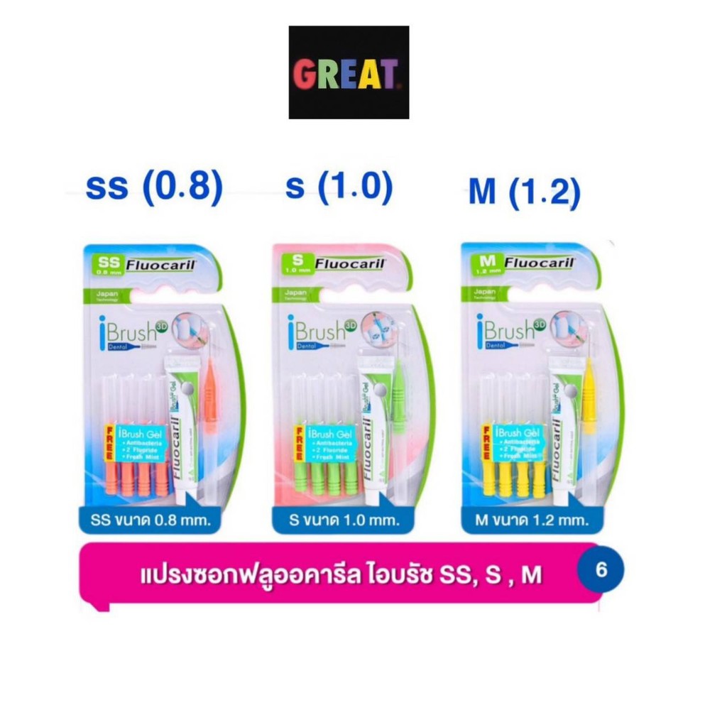 แปรงซอกฟัน ฟลูโอคารีล Fluocaril iBrush 3D size SS 0.8mm, size S 1.0 mm.เพื่อฟันสะอาด 3 มิติ แถม iBrush Gel ฟรี!