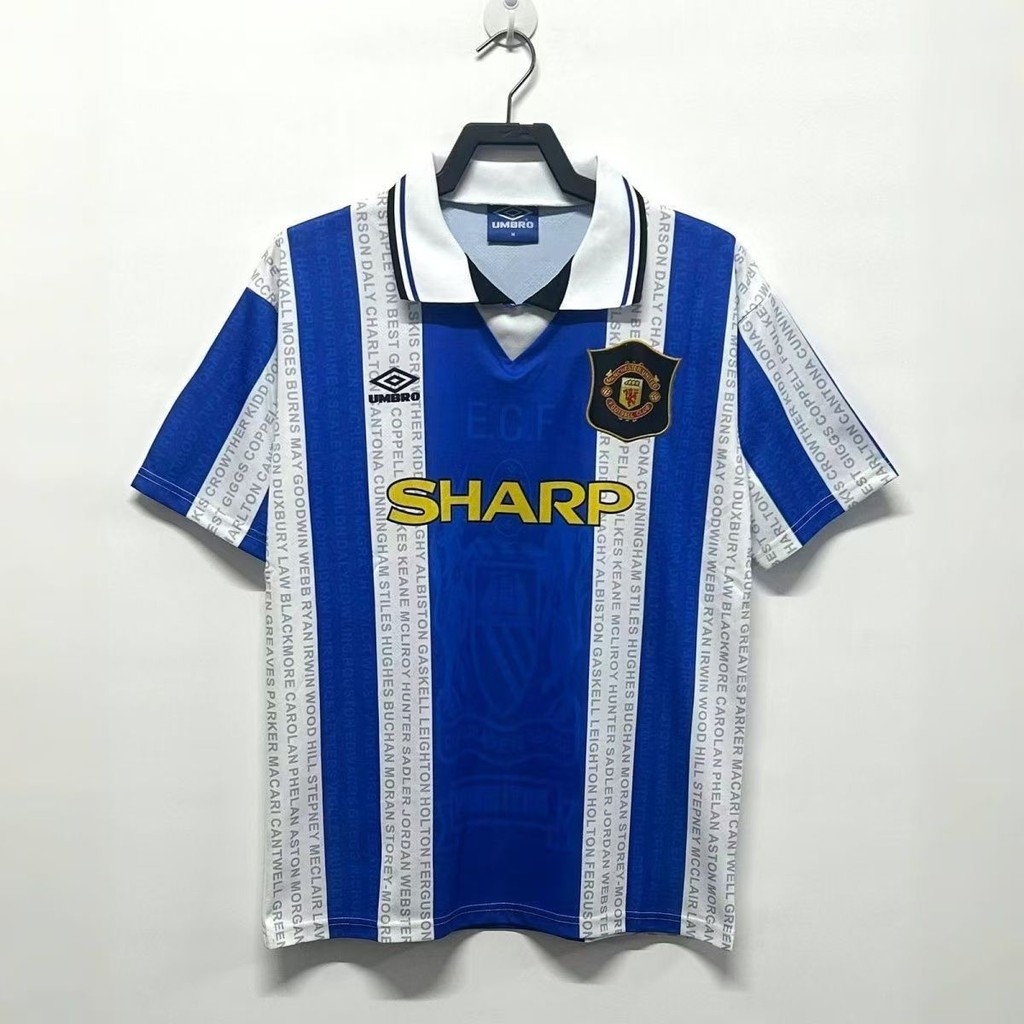 Retro Edition 1994/96 เสื้อฟุตบอลเสื้อ 3 แมนเชสเตอร์ ยูไนเต็ด S-2XL,สามารถเพิ่มชื่อและหมายเลขของคุณได้