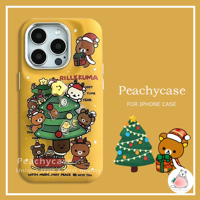 การ์ตูนลื่นไก่rilakkumaหมีต้นคริสต์มาสผู้ถือขาตั้งเคสโทรศัพท์เข้ากันได้สําหรับiphone 16 15 14 13 Pro Maxกันกระแทกหนังมือถือปกหลัง