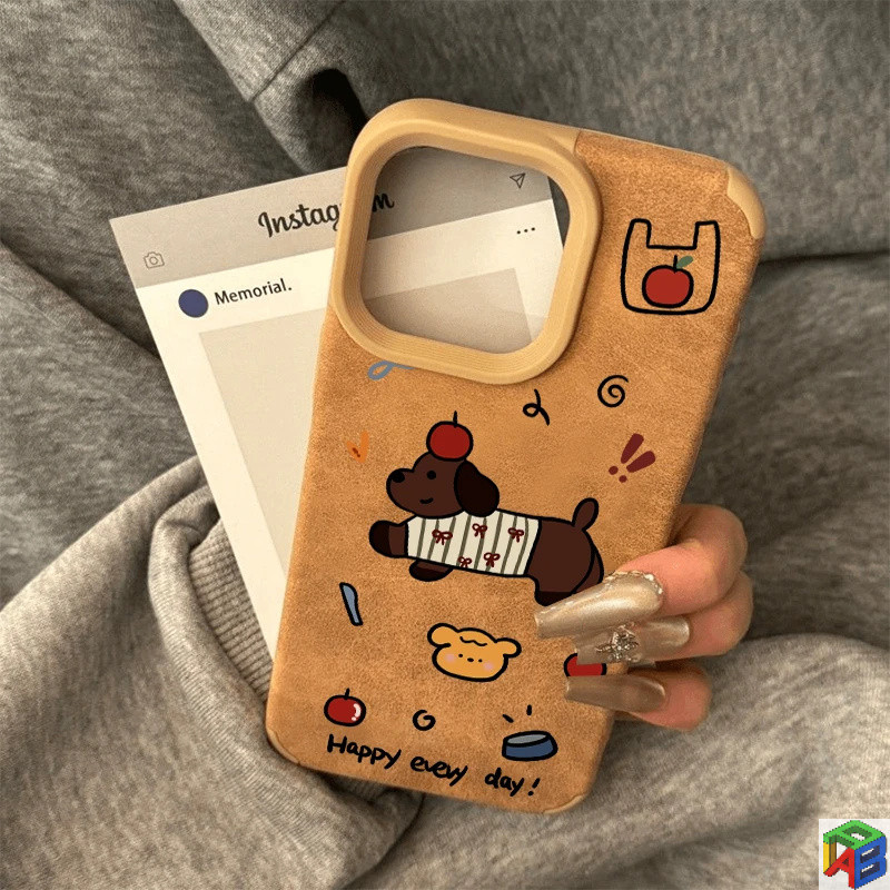 Apple 16 ลายสุนัข Iphone15promax ใหม่ฤดูใบไม้ร่วงและฤดูหนาวเคสโทรศัพท์หนังนิ่ม 12/11/Xs/8P
