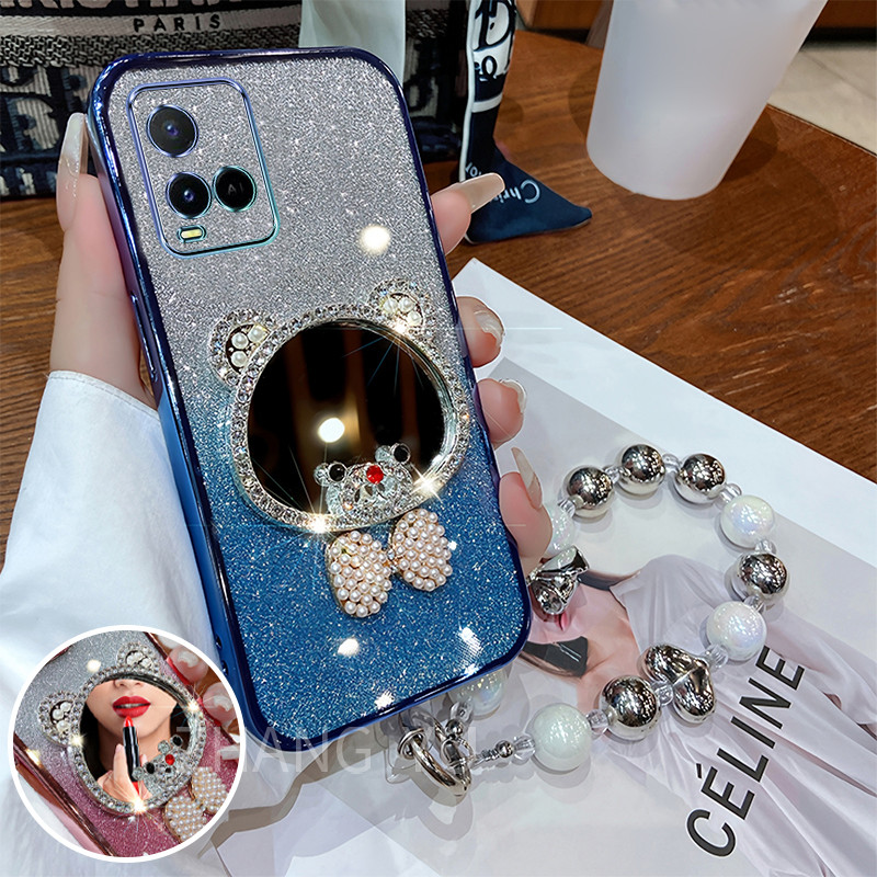 กันกระแทกcase สําหรับ Vivo Y21 Y21S Y33S 4G Y21A Y21T เคสโทรศัพท์หมีแต่งหน้ากระจกใหม่สร้อยข้อมือเคสโทรศัพท์ ราคา ถูกที่สุด ดีลบีเคเค แกลเลอรีภาพที่ 3