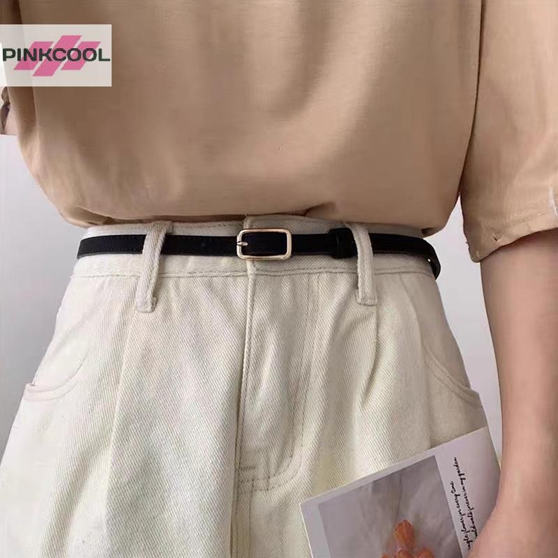 Pinkcool Retro French PU เข็มขัดหนังสําหรับผู้หญิงเข็มขัด Unisex เข็มขัดหัวเข็มขัดหญิงกางเกงยีนส์เข็มขัดเอวผู้ชายเข็มขัดบางร้อน