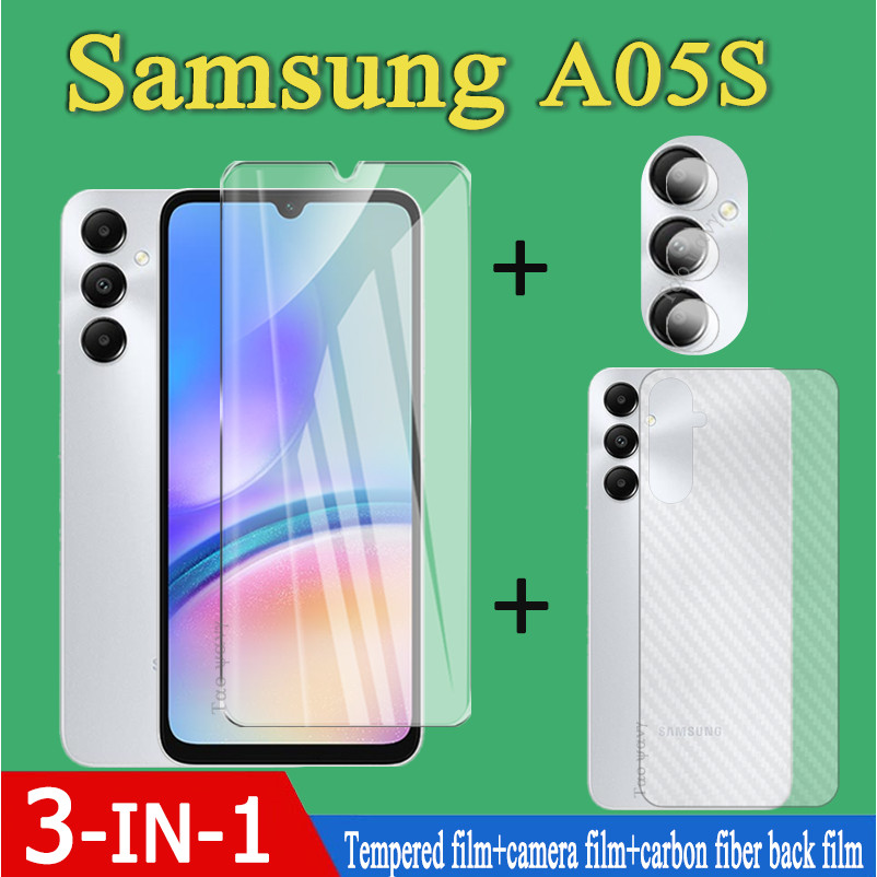 3in1 สําหรับ Samsung A05S กระจกนิรภัย A06 กระจกนิรภัย A14 A04E A04 ป้องกันหน้าจอ + ฟิล์มกล้อง + ฟิล์