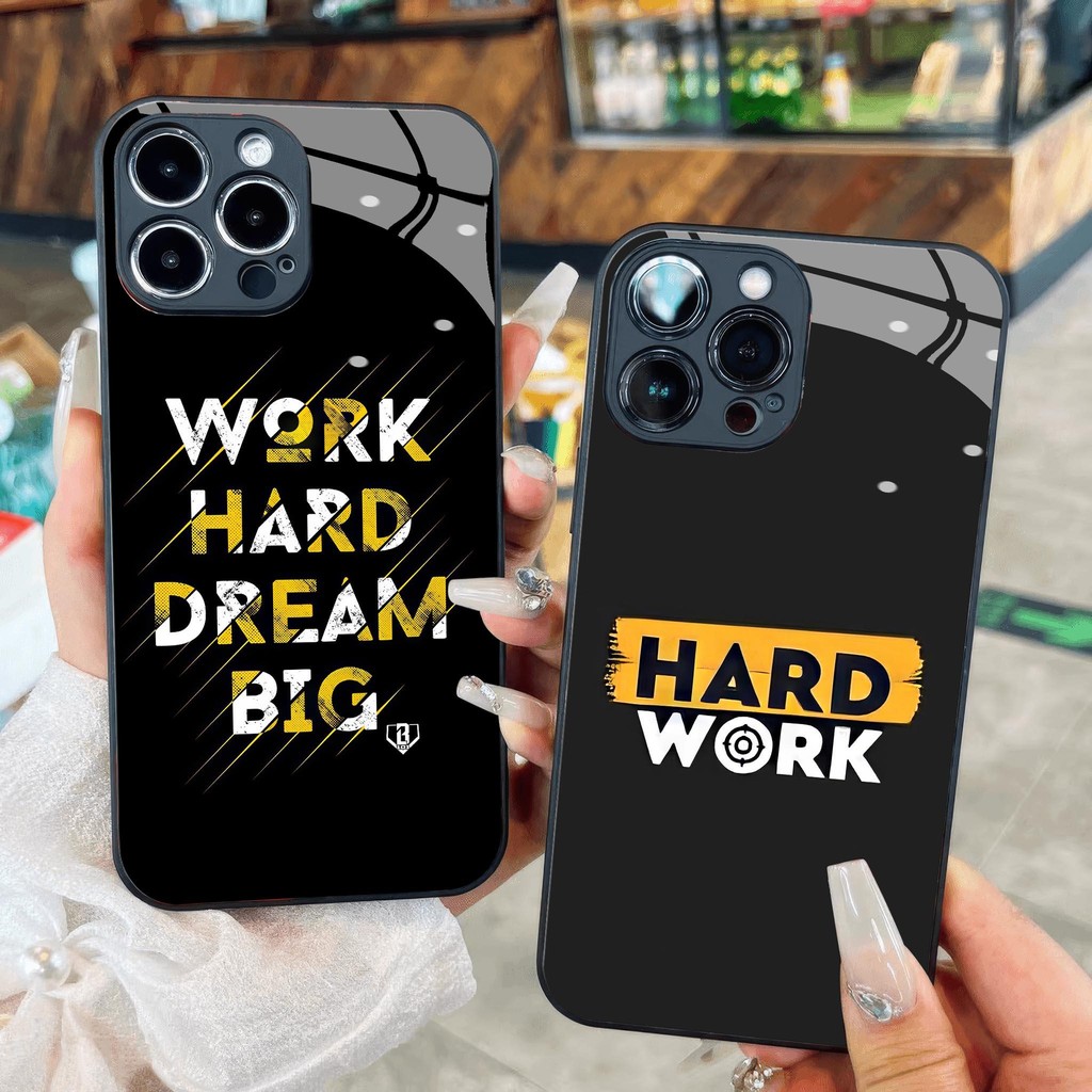 Work Hard Dream Big Glass Case,ตัวอักษรอนุมัติสําหรับiPhone 17 16 15 14 13 12 11 8 7 6 6s 6p 7p 8p 6