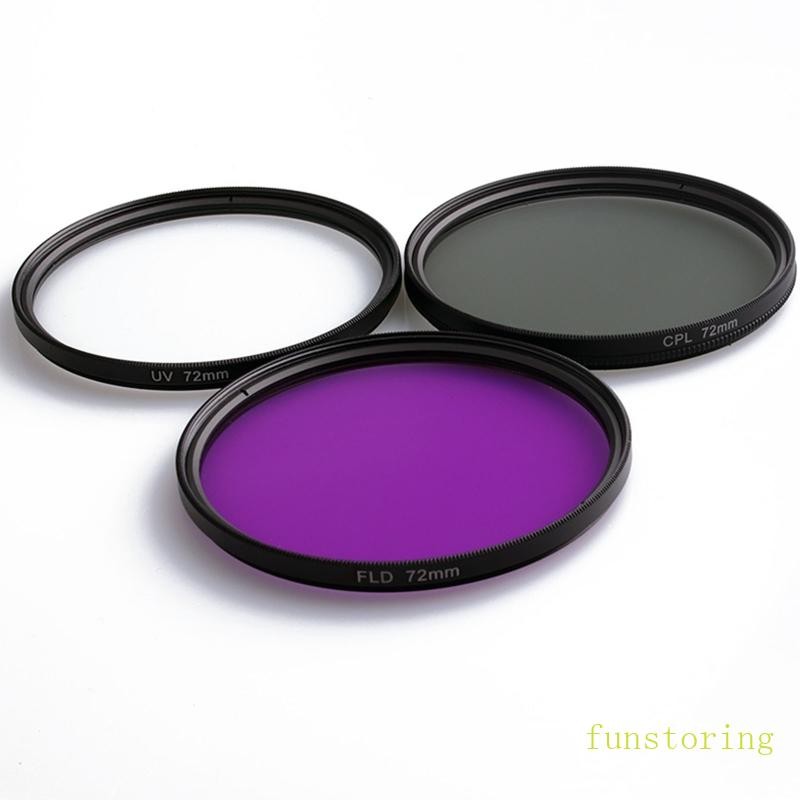 Fun 3 in 1 ชุดกรองเลนส์พร้อมกระเป๋า UV + CPL + FLD กรองหลายชั้นเคลือบ 49 52 55 58 62 67 72 77 มม.วงก