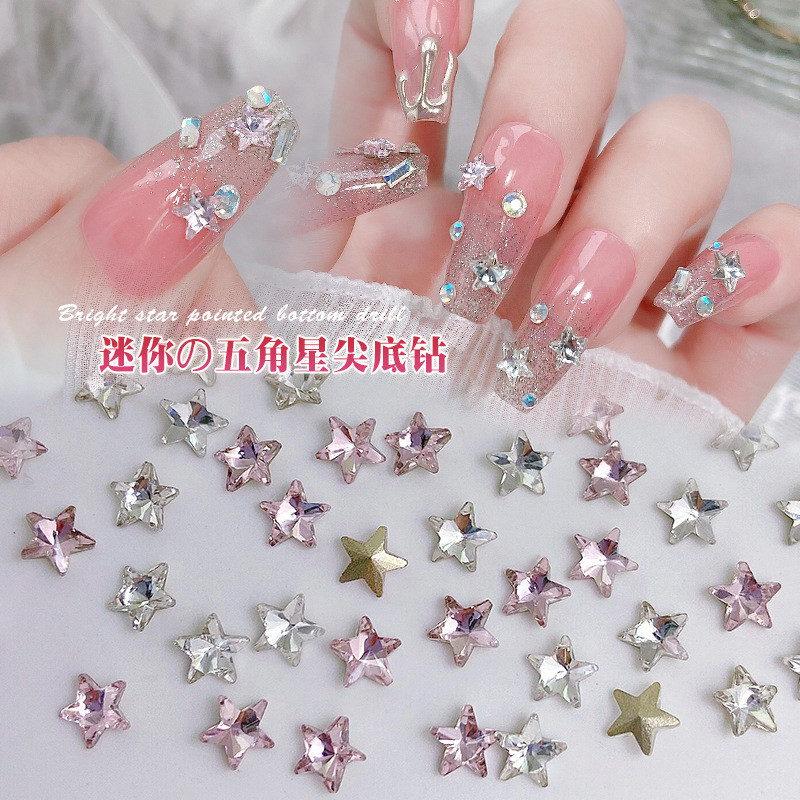 50ชิ้นทําเล็บมือทะเลสีฟ้าดาวขนาดเล็กคริสตัลอุปกรณ์เสริมผสมสีดาวห้าแฉกเครื่องประดับเล็บ