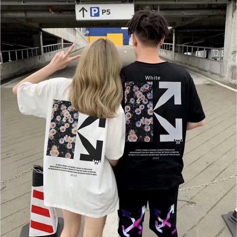 【XRP】couple Wear Street INS เวอร์ชั่นเกาหลี high unique Daisy พิมพ์รอบคอแขนสั้นเสื้อยืดผู้ชายผู้หญิง