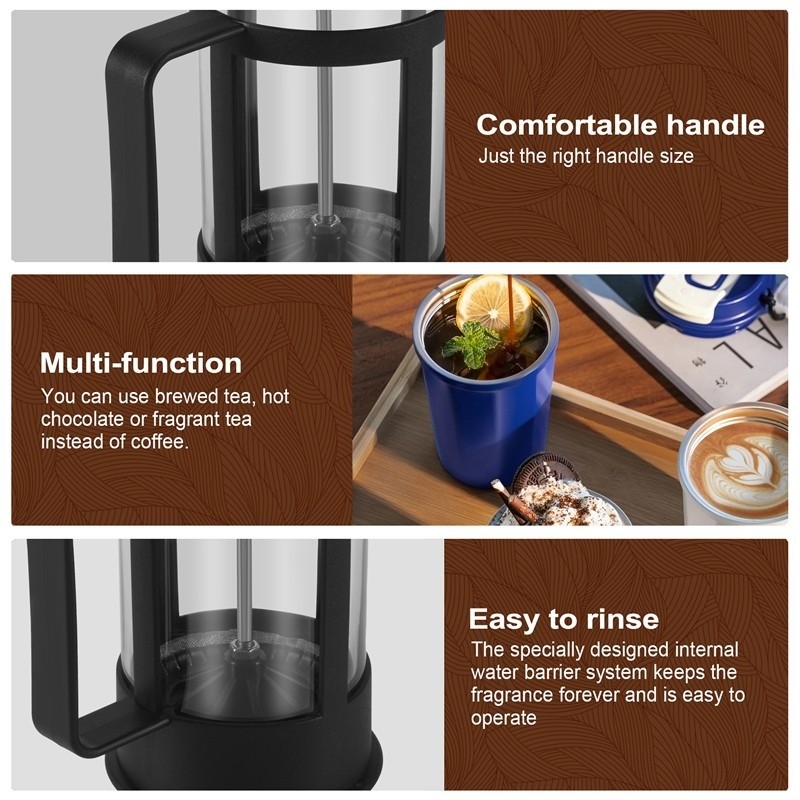 350มล/600มล ฝรั่งเศสมือหมัดหม้อแก้ว-เครื่องชงกาแฟกดทนความร้อนพร้อมการกรอง - รูปที่ 4