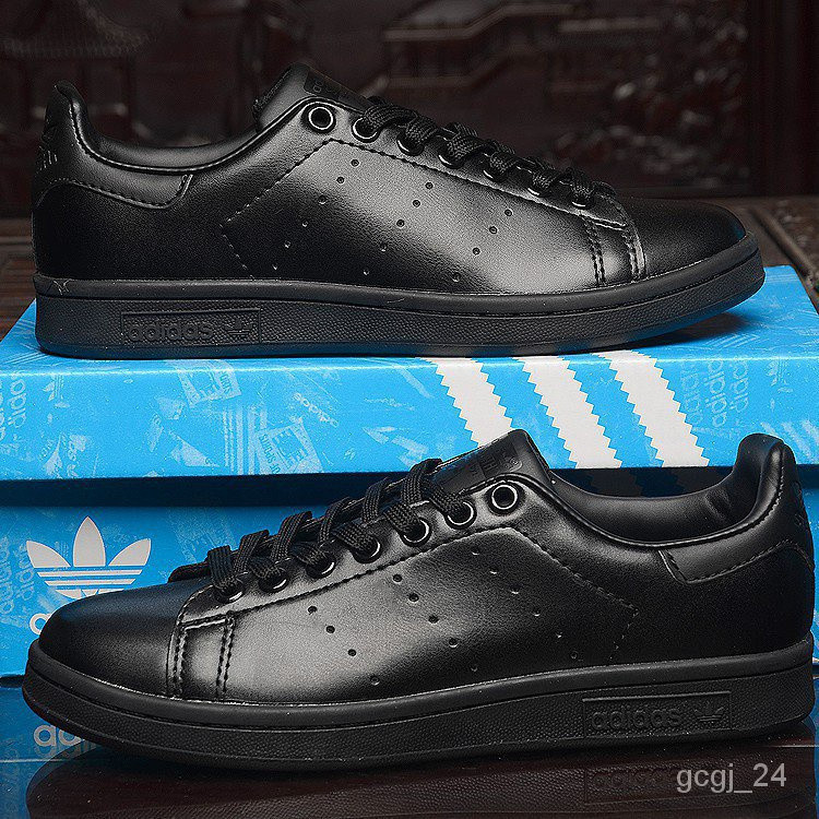 ของแท้ 100% ♒     รองเท้าผ้าใบ Adidas Stan Smith สำหรับผู้ชายและผู้หญิง สีดำล้วน ขนาด 36-45 ♣