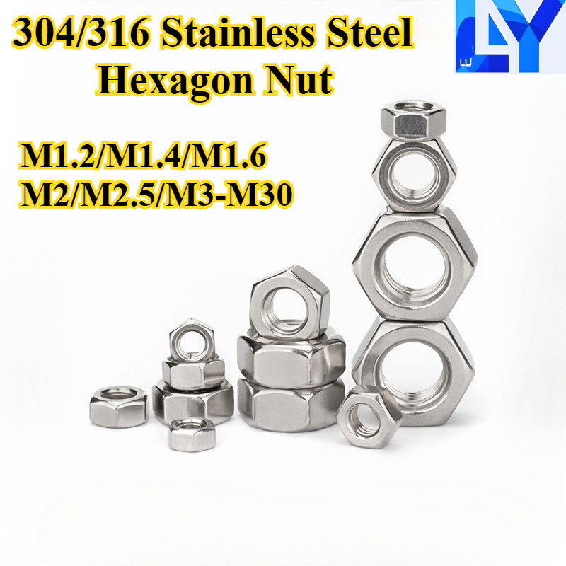 [LY-LJLM] 304/316 สแตนเลส, น็อตหกเหลี่ยม M1.2/M1.4/M1.6/M2.5/M3-M30 น็อตล็อคสแตนเลส น็อตหกเหลี่ยม,