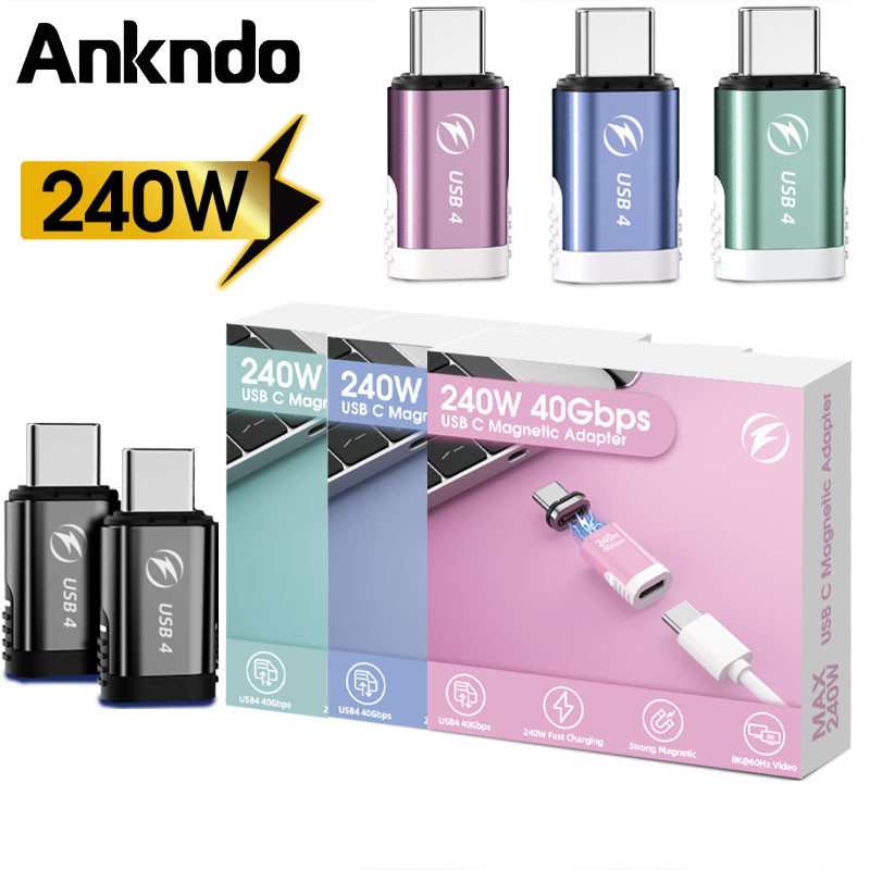 Ankndo อะแดปเตอร์แปลงแม่เหล็ก 24-Pin Type-C 10Gbs USB C 4.0 PD 240W ชาร์จเร็ว USB 4K HD สําหรับ Mac Laptoop Samsung