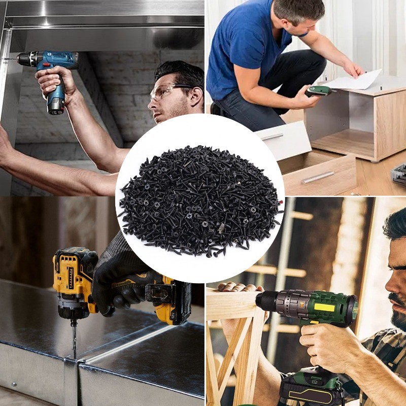 500/1000 ชิ้น สกรูหัวแบนฟิลลิปส์สีดำ / 16mm สกรูเกลียวปล่อย / อุปกรณ์ซ่อมแซมเฟอร์นิเจอร์ - รูปที่ 4