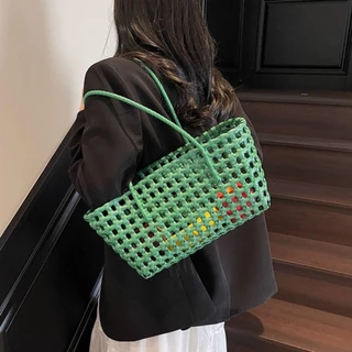 RIPPLE กระเป๋าสะพายไหล่และถือ สไตล์สาน ความจุขนาดใหญ่ สีทึบ