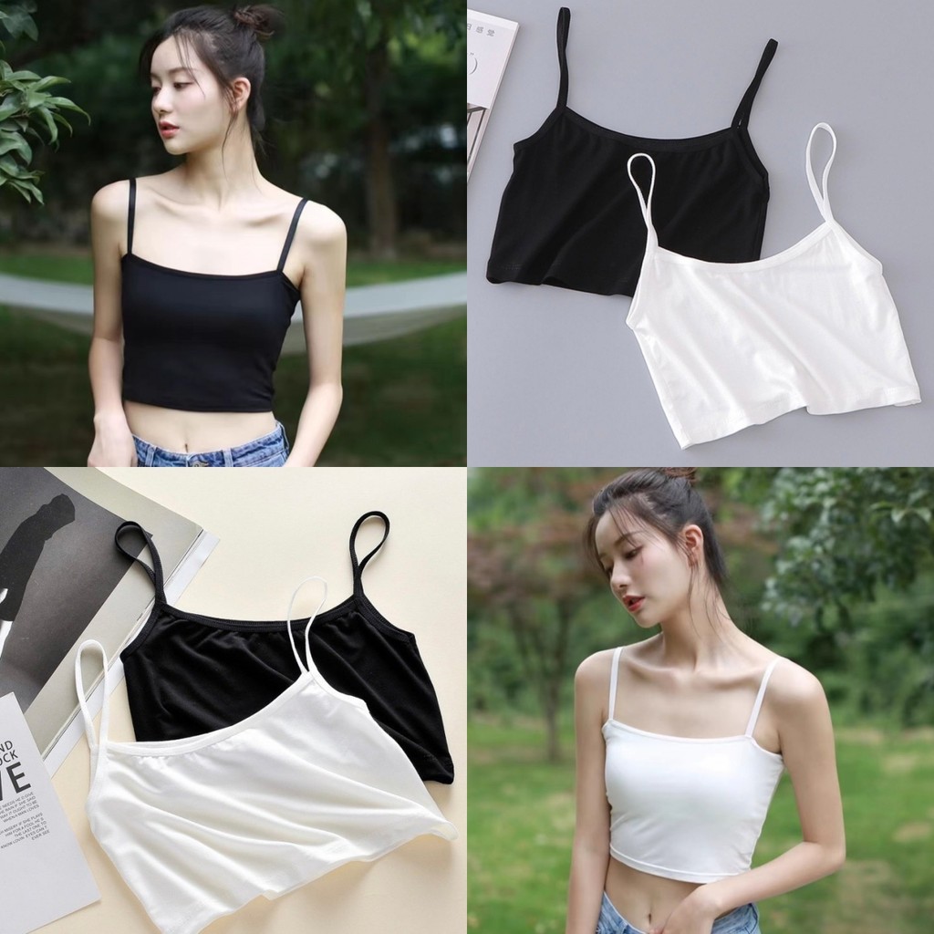 🌼Mary🌼เสื้อสายเดี่ยว สีพื้น ผ้านิ่ม เข้ารูป ขาวดำ เสื้อครอป แฟชั่นฤดูร้อน เข้ากับทุกการแต่งกาย สไตล์มินิมอล💐#YP-2