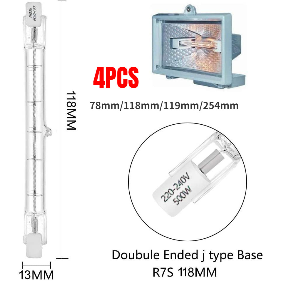 4pcs Dimmable R7S หลอดไฟฮาโลเจน Linear 60–1500W 78–254มม. AC220V แสง Warm White