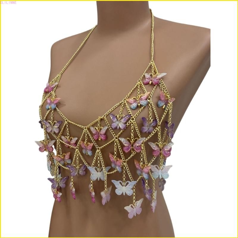 Cili สไตล์ผีเสื้อจี้โซ่โลหะ Camisole Body Chain Party สวมใส่สําหรับผู้หญิง