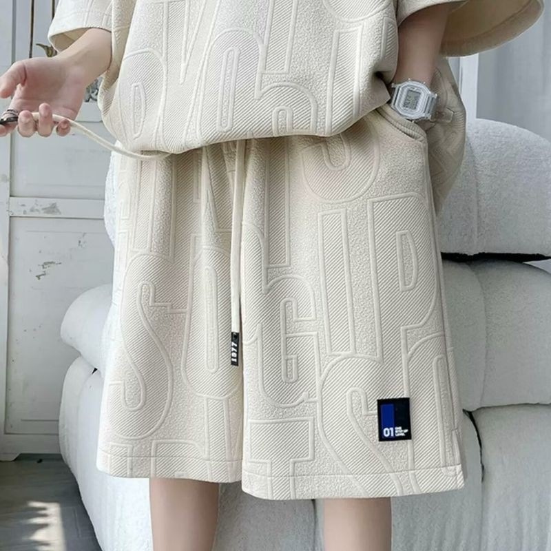 TIANLESIWEI ฤดูร้อนแขนสั้นชุดผู้ชายหลวมสบายๆกีฬาเยาวชนวาฟเฟิล Jacquard Top และกางเกงขาสั้น - รูปที่ 3