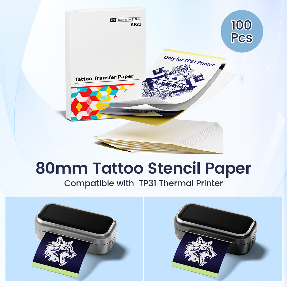 80x133 มม.กระดาษลายฉลุสักโอนกระดาษสักสําหรับ ทีพี31 เครื่องพิมพ์ความร้อนสัก, 100 ป้าย