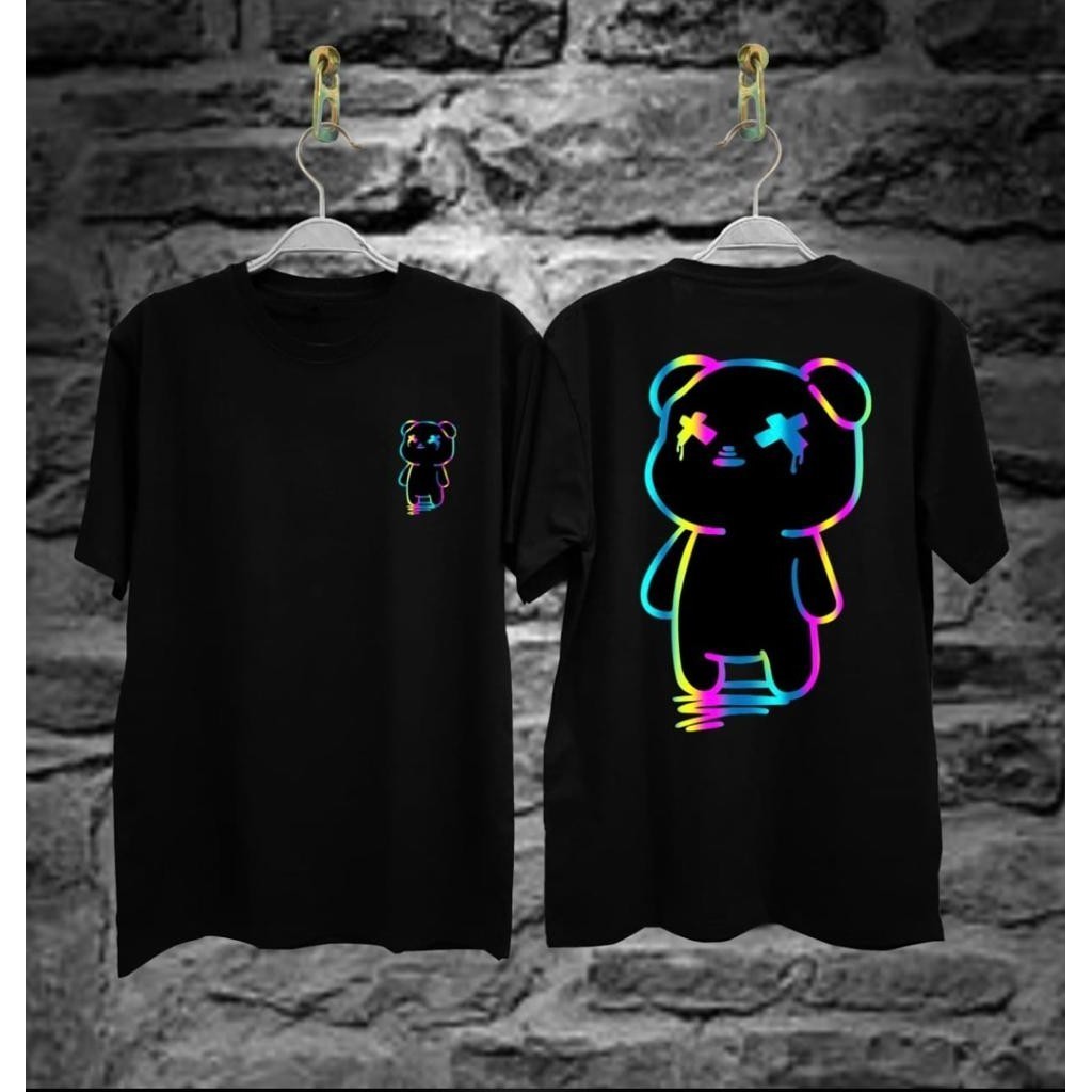OKLEY.STORE - TEDDY BEAR MOTIF T-SHIRT // TEDDY BEAR RAINBOW DISTRO T-SHIRT // COOL MENS T-SHIRT // 