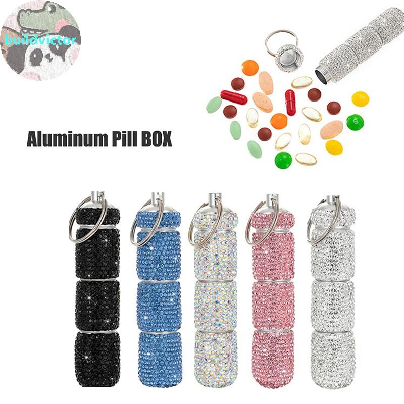Buildvictor ยาขวดกล่องยาผู้ถือแท็บเล็ตประกาย Fine Workmanship Full Rhinestone สังกะสีอัลลอยด์ Vial ส