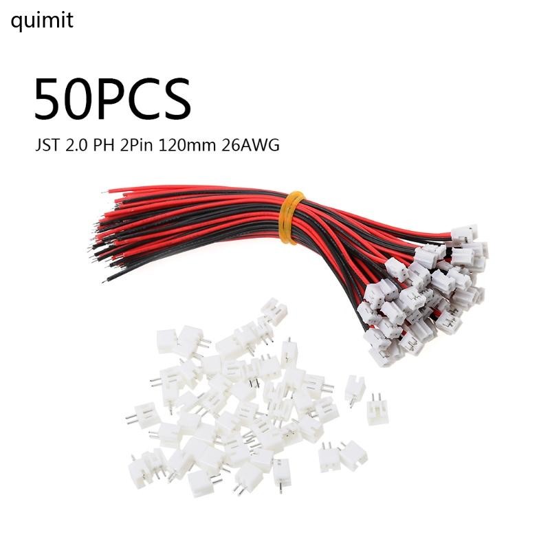 QUIM 50 ชุด Mini Micro JST 2 0 PH 2-Pin Connector ปลั๊กสายไฟ 120 มม. 26AWG