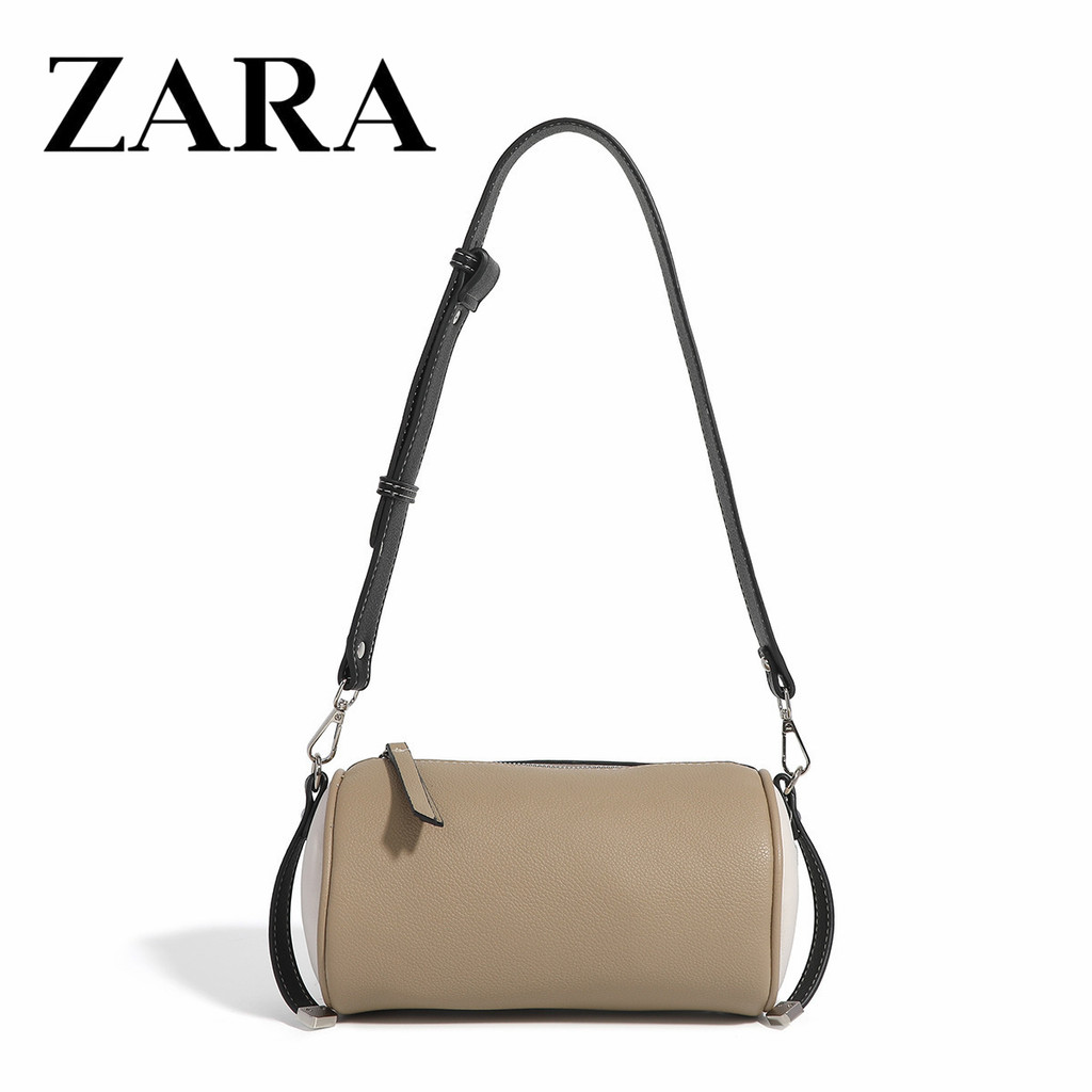 Zara ทรงกระบอกกระเป๋าผู้หญิงไหล่ Messenger Bag High-End French Texture Messenger Bag
