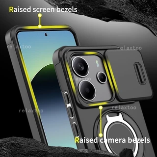 Casing For Xiaomi Redmi Note14 Note13 Note 14 Pro Plus Pro+ 14Pro+ 13Pro+ Note14Pro+ Note13Pro+ 5G 4G Shockproof Hard Phone Case Metal Armor Ring Bracket Stent Back Push Camera Lens Privacy Protect Holder Back Casing Cover