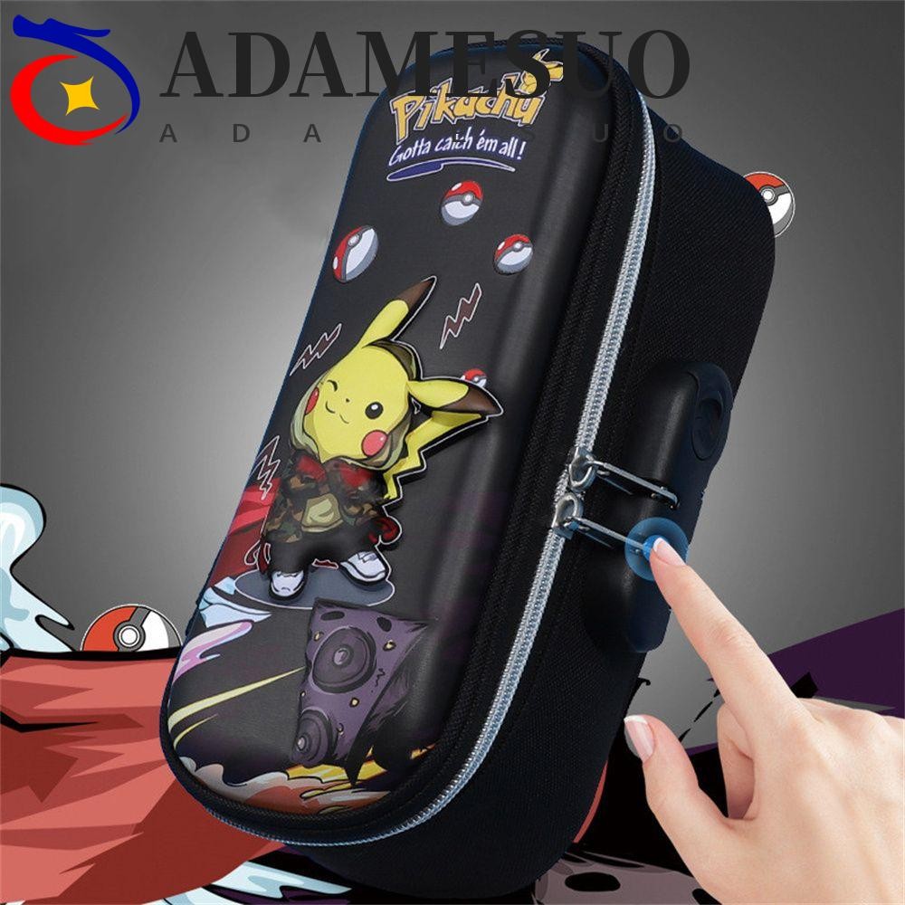 ADAMESUO กล่องดินสออุปกรณ์การเรียนน่ารักความจุขนาดใหญ่เด็กชายและเด็กหญิง Pikachu รหัสผ่านล็อค