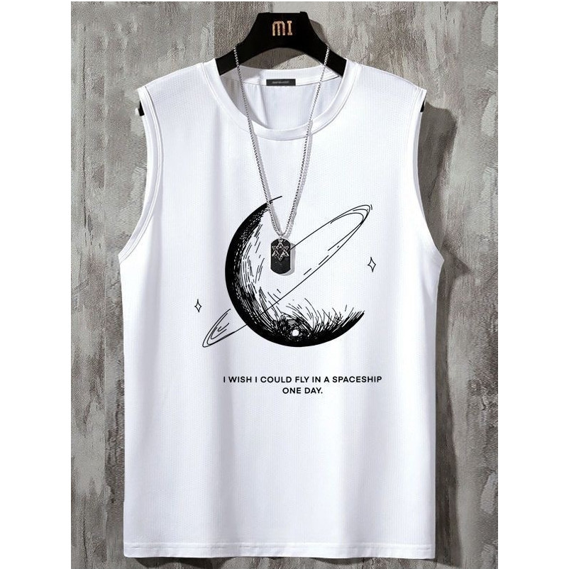 NEW เสื้อแขนกุดสีขาวสีดำ สกรีนลายเท่ๆ OP-1071