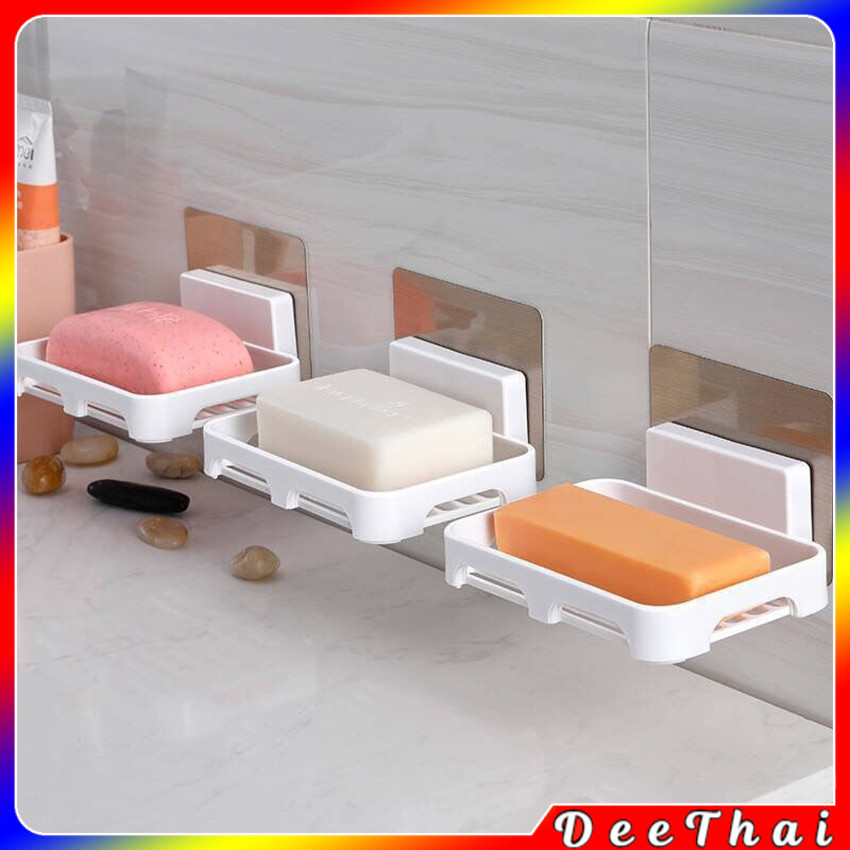 Dee Thai ที่วางสบู่พลาสติกและฟองน้ำล้างจาน ไม่ต้องเจาะผนัง พร้อมส่ง Wall-mounted soap dish