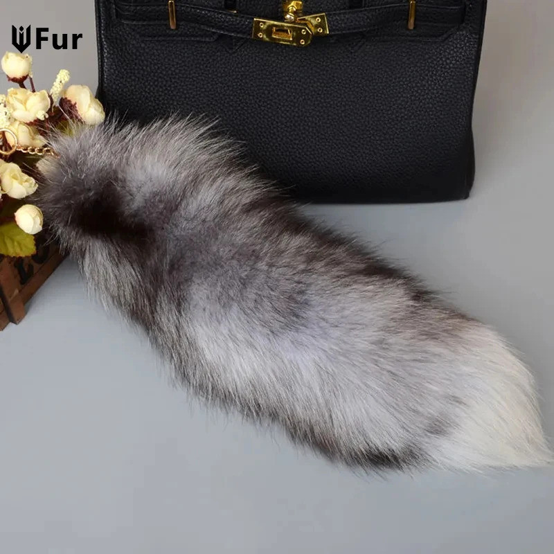 40cm Real Fox Fur Tail Large Long Natural Fur tail Keychain Pendant Cosplay tail Cute Wolf Fox Tail 